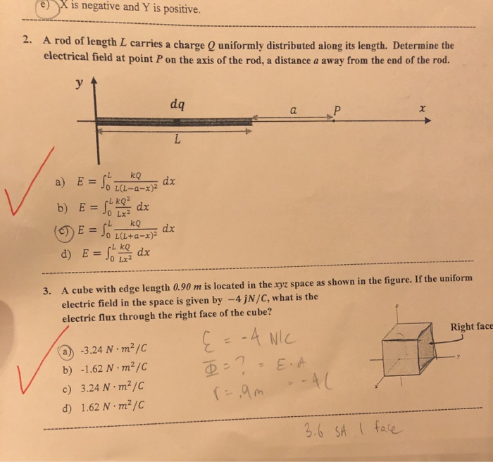 Solved E X Is Negative And Y Is Positive 2 A Rod Of Len Chegg Com