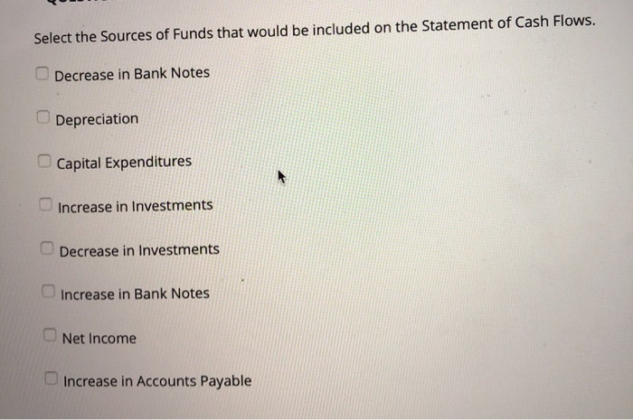 Solved Select The Sources Of Funds That Would Be Included On | Chegg.com