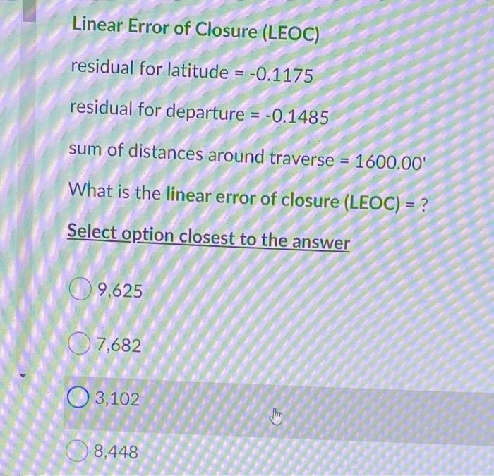 Solved Linear Error of Closure (LEOC) residual for latitude | Chegg.com
