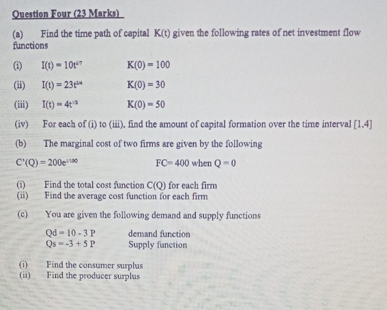 Solved Question Four (23 Marks) (a) Find the time path of | Chegg.com