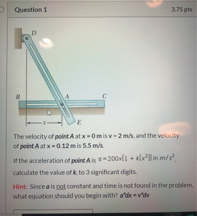 Solved Question 1 3.75 pts The velocity of point A at x = Om | Chegg.com