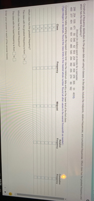 Solved Construct a frequency distribution for the given data | Chegg.com