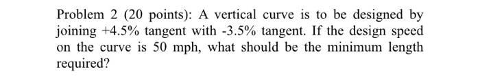 Solved Problem 2 (20 points): A vertical curve is to be | Chegg.com
