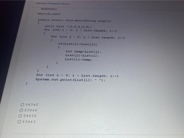 Solved QUESTION for (int - 0:1 Lit.length; i++) for (int 3 - | Chegg.com