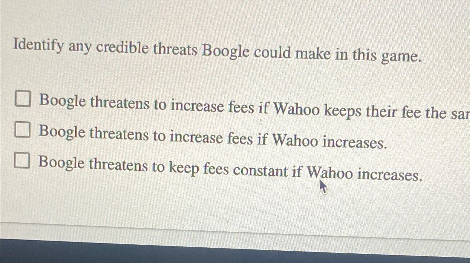 Solved Identify any credible threats Boogle could make in | Chegg.com