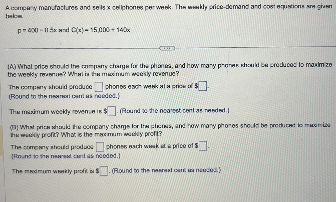 Solved A company manufactures and sells x ﻿cellphones per | Chegg.com
