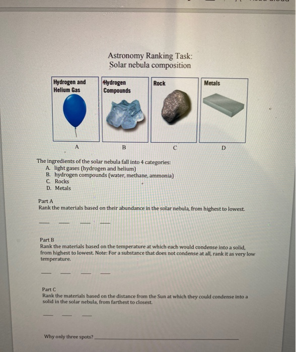 Solved Astronomy Ranking Task: Solar nebula composition | Chegg.com