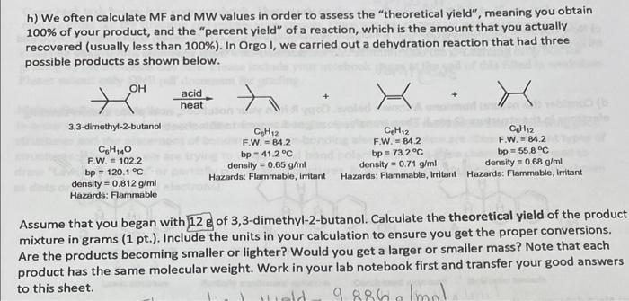 Solved h) We often calculate MF and MW values in order to | Chegg.com