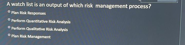 Solved A watch list is an output of which risk management | Chegg.com