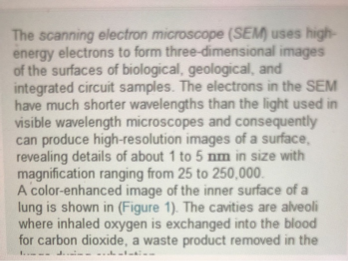 Solved The scanning electron microscope (SEM) uses high- | Chegg.com