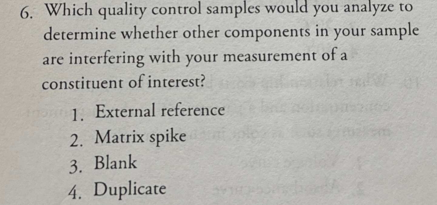 Solved Which quality control samples would you analyze to | Chegg.com