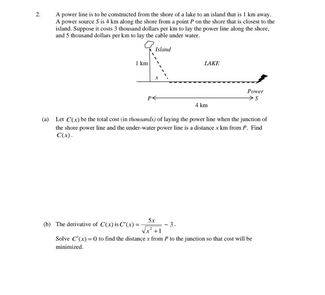 Solved A power line is to be constructed from the shore of a | Chegg.com