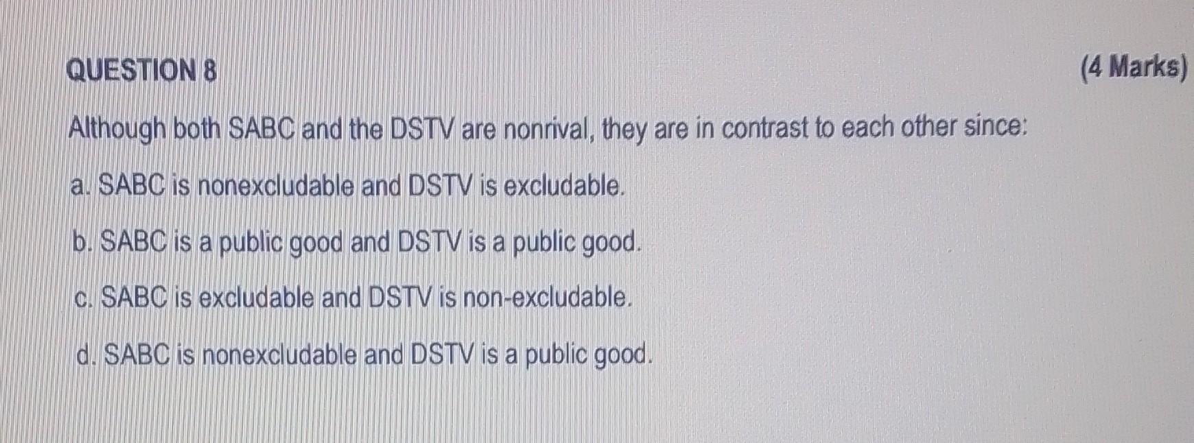 Solved Although Both SABC And The DSTV Are Nonrival, They | Chegg.com