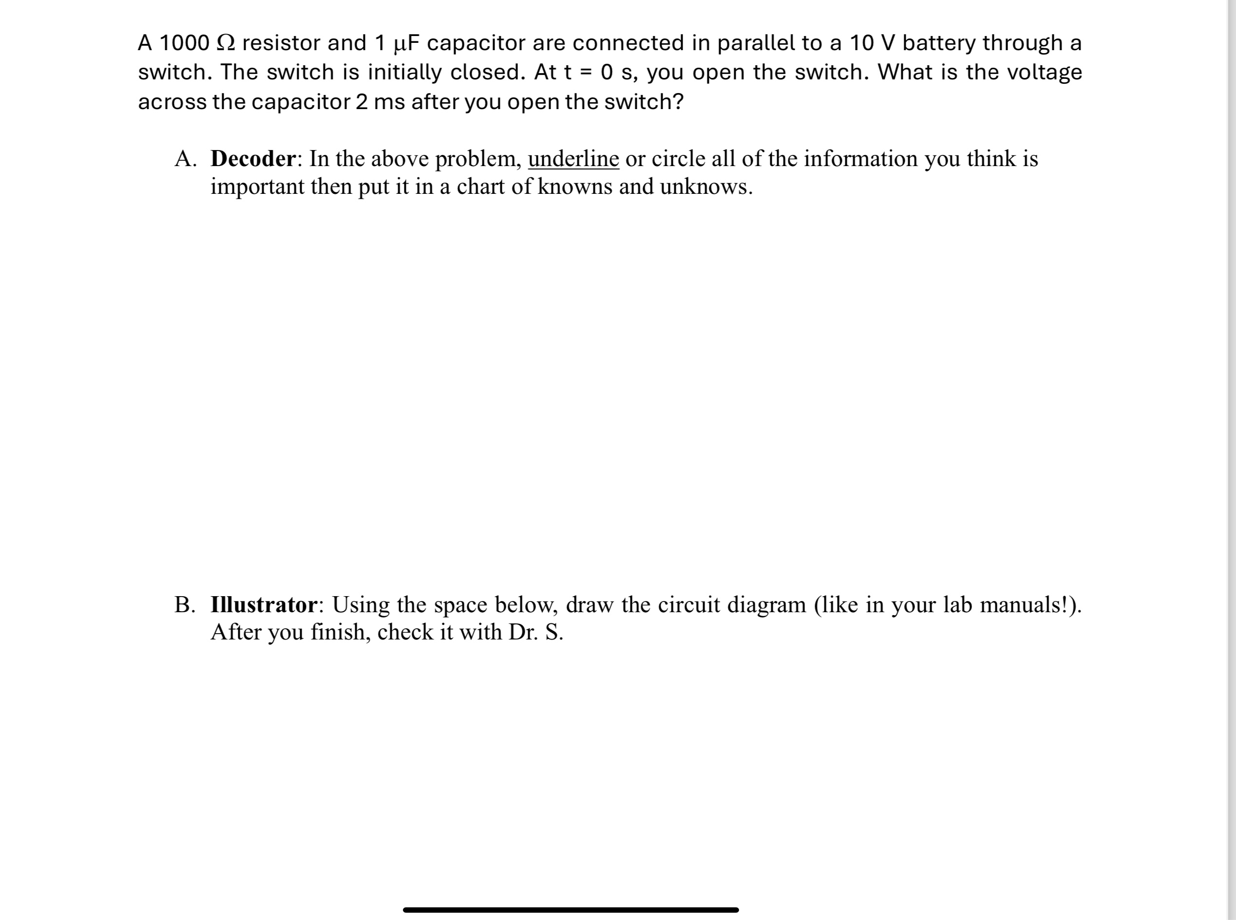 A 1000 ﻿W resistor and 1 ﻿μF capacitor are connected