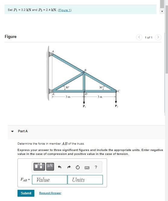 Solved Set P1=3.2kN and P2=2.4kN. (Figure 1) Figure 1 of 1 | Chegg.com