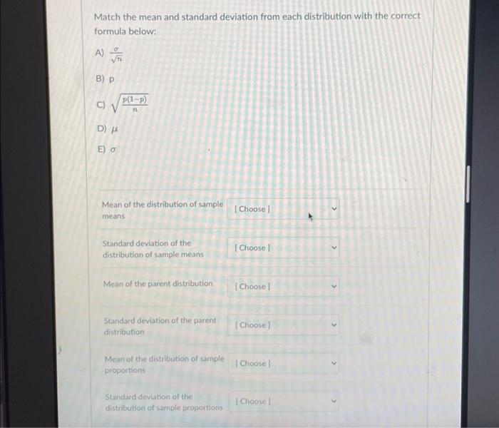 Solved Match the mean and standard deviation from each | Chegg.com