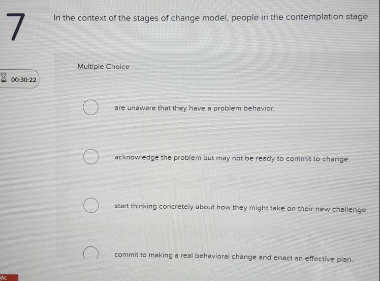 Solved In the context of the stages of change model, people | Chegg.com