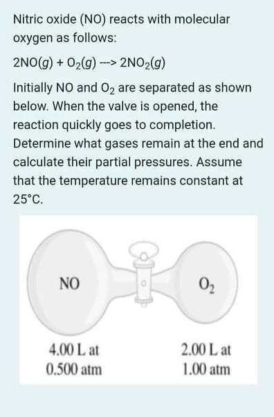 Solved Nitric oxide (NO) reacts with molecular oxygen as | Chegg.com