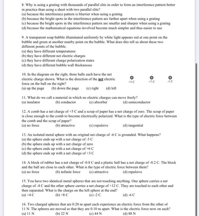 Solved o +30 +70 -10 8. Why is using a grating with | Chegg.com