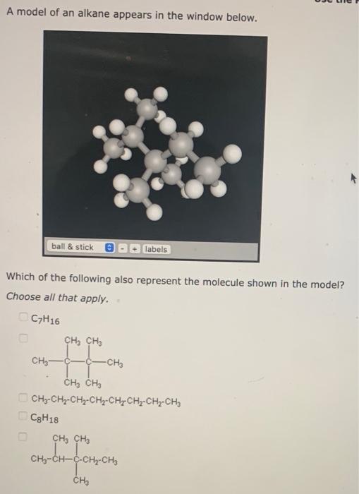 Solved A Model Of An Alkane Appears In The Window Below. | Chegg.com