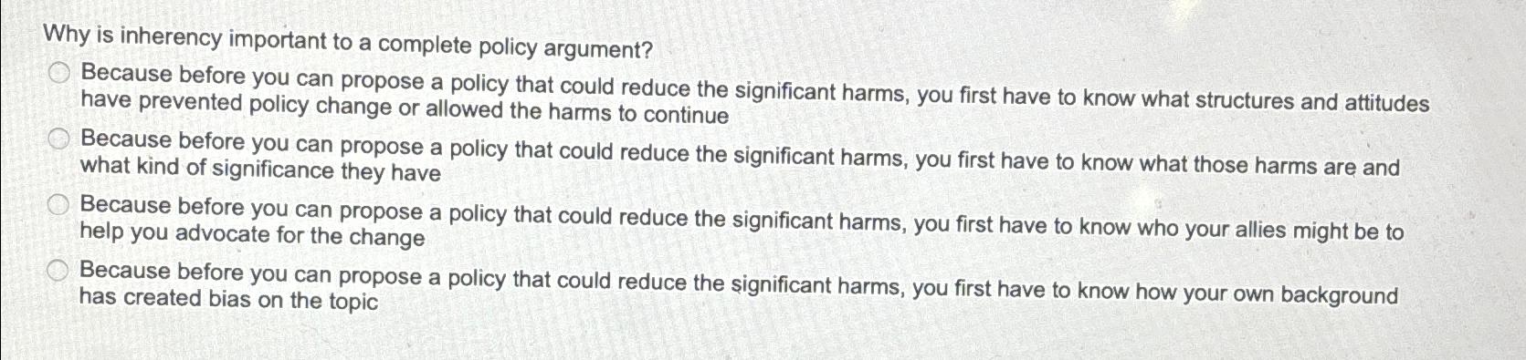 Solved Why is inherency important to a complete policy | Chegg.com