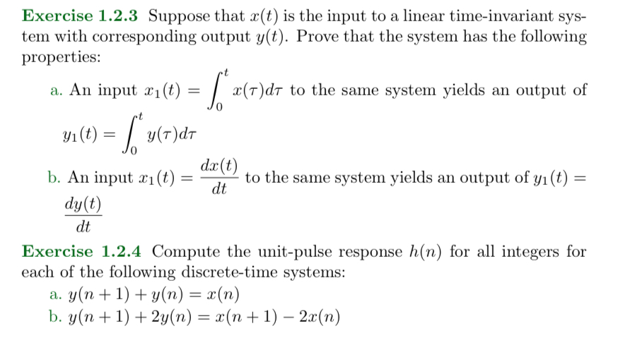 Solved Exercise 1.2.3 ﻿Suppose that x(t) ﻿is the input to a | Chegg.com