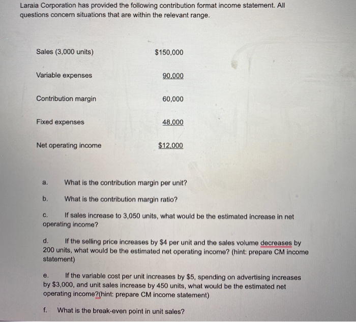 Solved Laraia Corporation Has Provided The Following Chegg