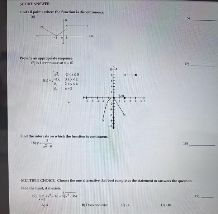 Solved Find all points where the function is discontinuous. | Chegg.com