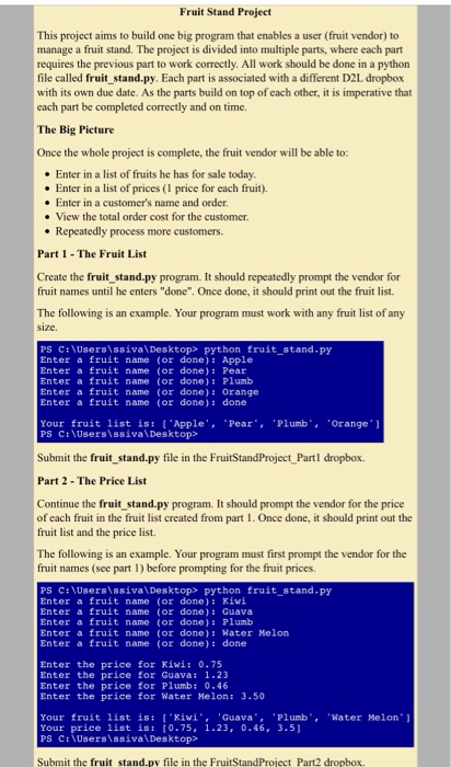 Solved Part 2 - The Price ListContinue the fruit_stand.py | Chegg.com