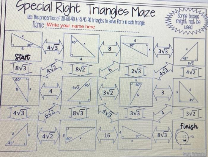 Solved Special Right Triangles Maze Use the properties of | Chegg.com