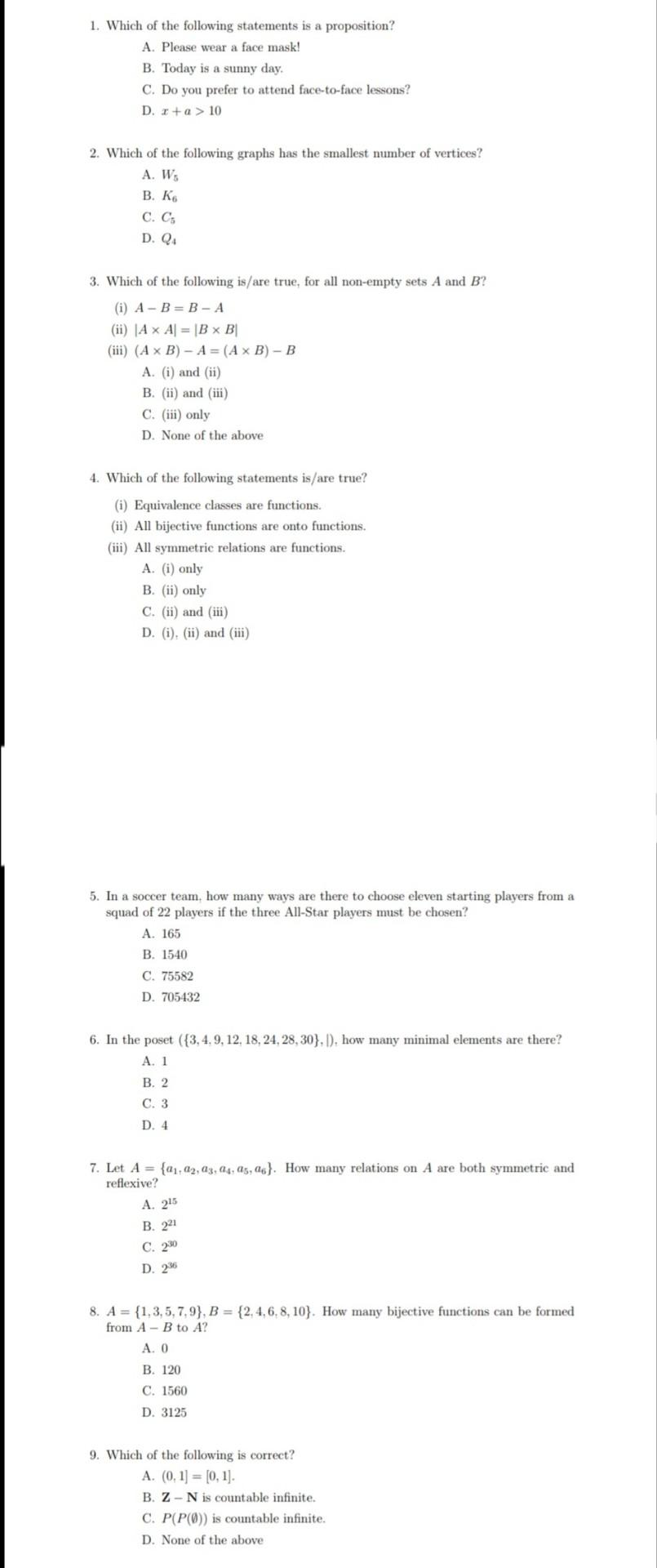 Solved 1 Which Of The Following Statements Is A Proposit Chegg Com