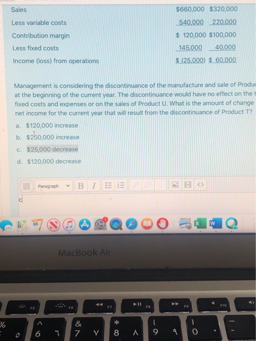 Solved Sales Less variable costs Contribution margin Less