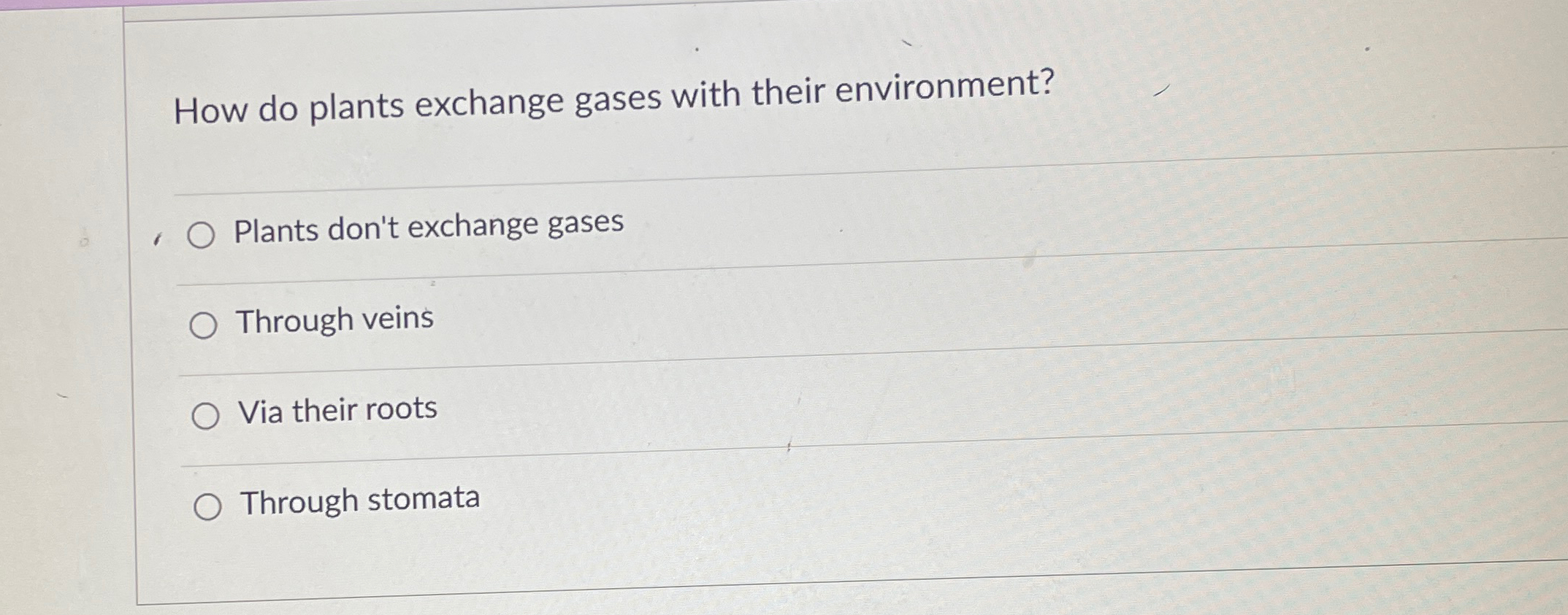 exchange of gases in plants takes place by which process