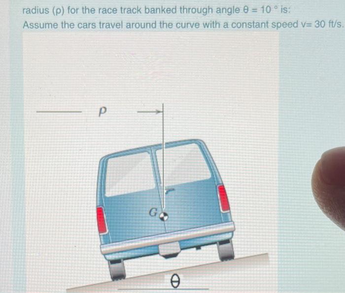 Solved radius (p) for the race track banked through angle 8 | Chegg.com