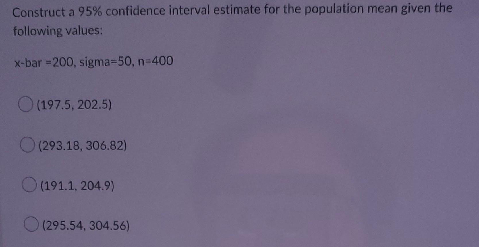 Solved Construct a 95% confidence interval estimate for the | Chegg.com