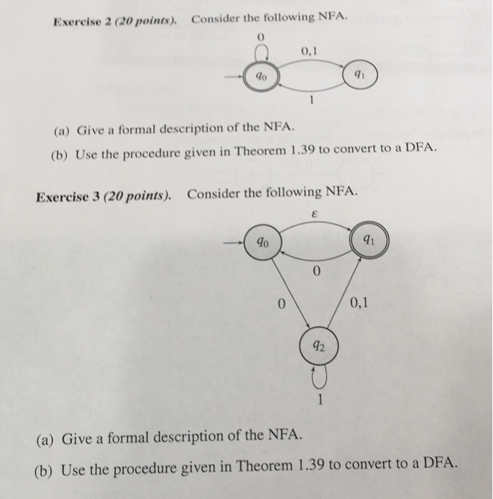 Solved Exercise 2 (20 Points). Consider The Following NFA. | Chegg.com