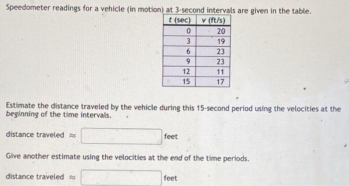 Solved Speedometer readings for a vehicle (in motion) at | Chegg.com