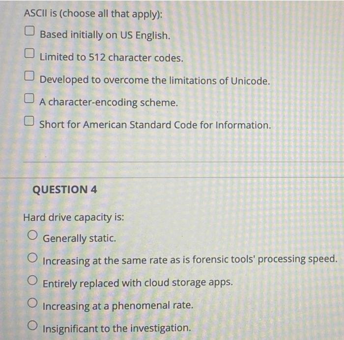 Solved ASCII is (choose all that apply): Based initially on | Chegg.com