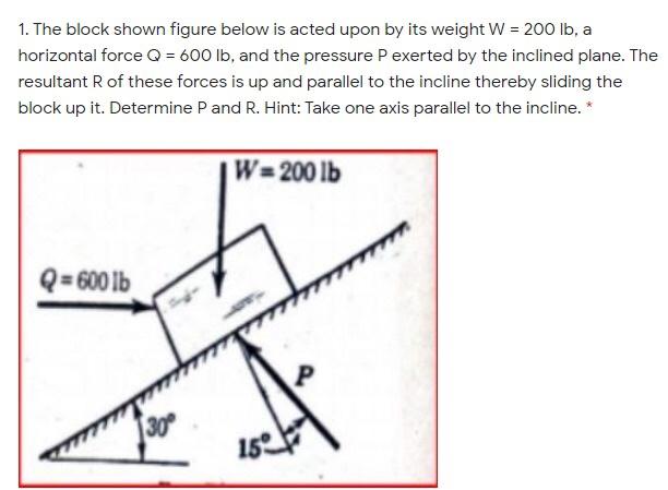 Solved 1. The block shown figure below is acted upon by its | Chegg.com