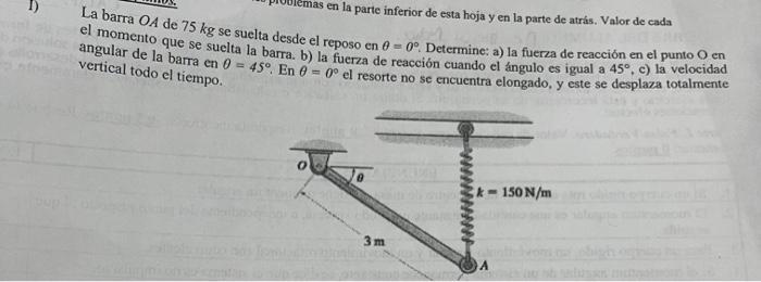 parte inferior de esta hoja y en la parte de atrás. Valor de cada el momento que se suelta suelta desde el reposo en \( \thet