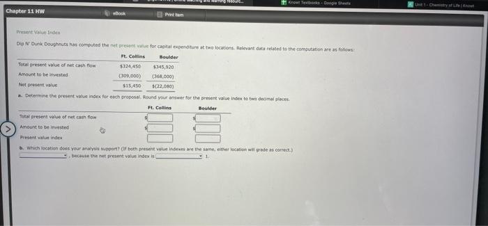 Solved Chapter 11 HW Book Total present value of net cash | Chegg.com