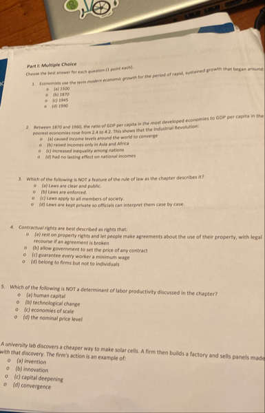 Solved Part II Multiple ChoiceCheose the beit answer for | Chegg.com