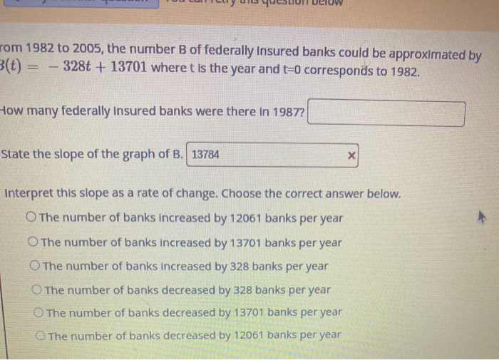 Solved Rom 1982 To 2005, The Number B Of Federally Insured | Chegg.com