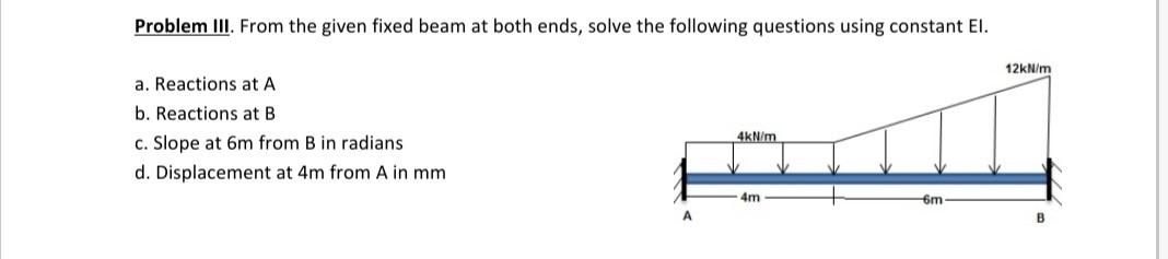 Solved Problem III. From the given fixed beam at both ends, | Chegg.com
