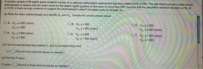 Solved A random sample of 89 eighth grade students' scores | Chegg.com