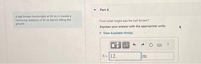 Solved A Ball Thrown Horizontally At 30 M/s Travels A | Chegg.com