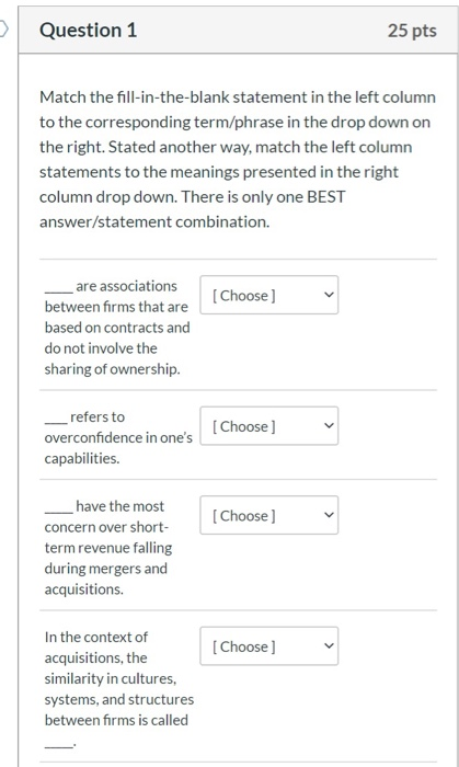 Solved > Question 1 25 pts Match the fill-in-the-blank | Chegg.com