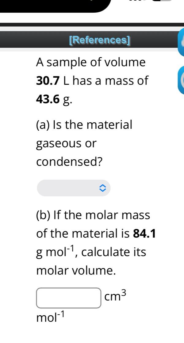 Solved [References]A sample of volume 30.7 L ﻿has a mass of | Chegg.com