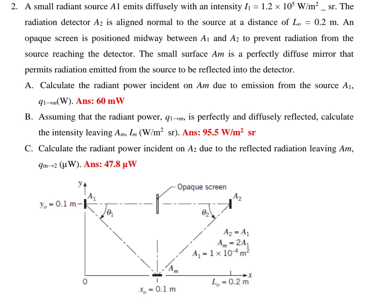 Solved A small radiant source A1 ﻿emits diffusely with an | Chegg.com