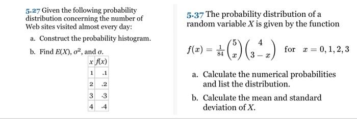 Solved 5:37 The probability distribution of a random | Chegg.com